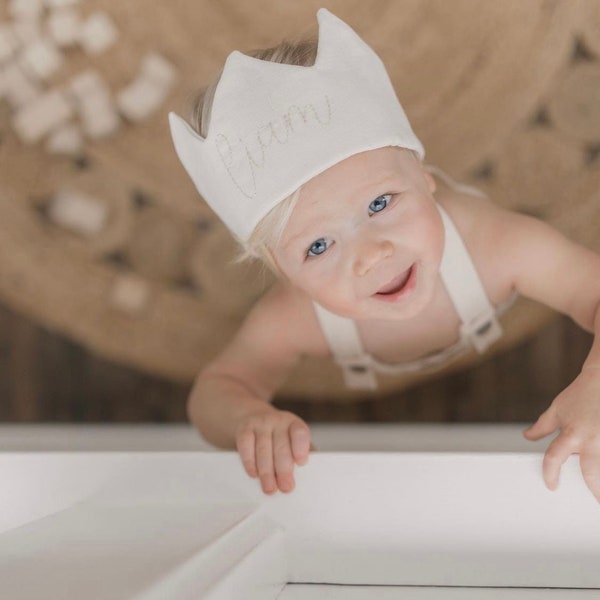 Linnen verjaardagsfeestje hoed, verjaardagsfeestje hoed, jongens eerste verjaardag, linnen feest hoed, aangepaste kroon, kroon voor kinderen 1e verjaardagsfeestje