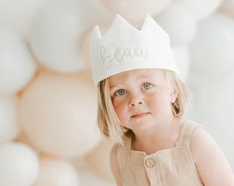 First Birthday Crown Neutral, 1st Birthday Hat, Personalized Birthday Crown Toddler, One Party Hat, Waldorf Birthday Crown