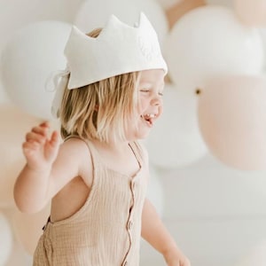 a birthday crown in cream linen for a boy or girl