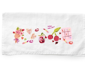 Romancecore, Valentines Tea Towel, Mon Cheri Watercolor Valentines Day Kitchen Towel, Lovecore Accessories, Flour Sack Dish Towels