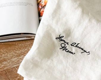 Personalized Gift for Mothers Day, Custom Gift for Mom, Actual Handwriting Gift, Handwriting to Embroidery, Flour Sack Towels Embroidered