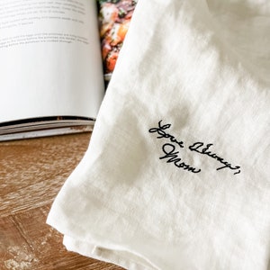 Remembrance Gift, Memory Gift Handwriting, Custom Embroidered Handwriting Tea Towel, Flour Sack White Towel Family Heirloom Keepsake Black