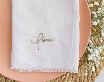 Personalized Linen Napkins for Mom with Childrens Names, Custom Embroidered Gift for Grandma, Actual Handwriting on Dinner Napkins