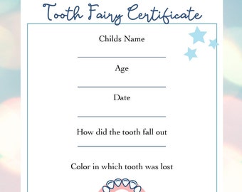 Tooth Fairy Receipt Printable Certificate for Kids, Tooth Record, First Tooth Certificate, Tooth Fairy Note Download, Fairy Printable