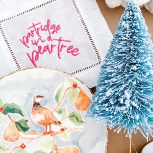 12 Days of Christmas Napkins, Xmas Napkins, Christmas Cocktail Napkins, Embroidered Cocktail Napkins Linen, Christmas Hostess Gifts