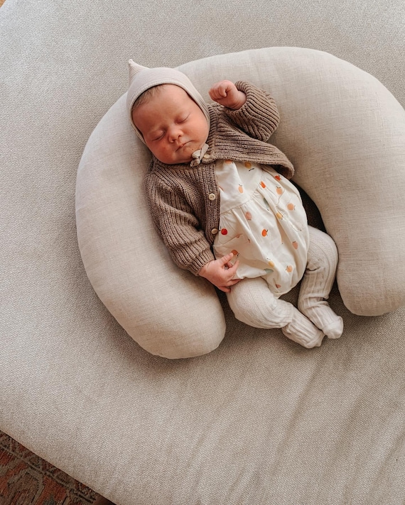 Nursing Pillow Cover Beige Linen Baby Bedding, Gender Neutral Baby
