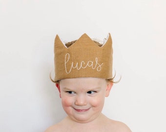 Khaki Birthday Hat, Boys 1st Birthday Party Crown, Personalized Party Hat for First Birthday, Birthday Outfit for Boy, Khaki Crown, Waldorf