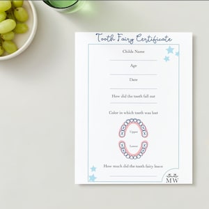 Disque dentaire, certificat de première dent, fée imprimable, certificat imprimable de reçu de fée des dents pour les enfants, téléchargement de note de fée des dents