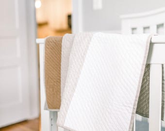 Muted Rainbow Linen Baby Quilt: Neutral Nursery Blanket