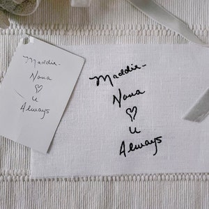 Remembrance Gift, Memory Gift Handwriting, Custom Embroidered Handwriting Tea Towel, Flour Sack White Towel Family Heirloom Keepsake image 6