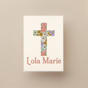 Custom Name Floral Cross Wall Art, Cross for Wall Girl Nursery Art, Personalized Baptism Gift for Baby Girl, Pastel Cross Wall Art for Baby