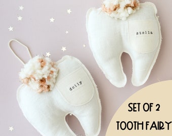 Set of 2 Tooth Fairy Pillows for Girls, Tooth Fairy Set, Personalized Tooth Fairy Pillow, Kids Gift Ideas for Loose Tooth, First Lost Tooth