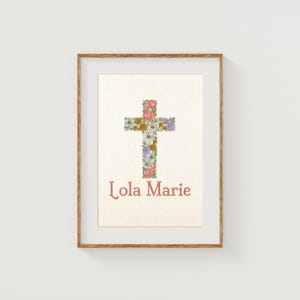 Cross for Wall Girl Nursery Art, Custom Name Floral Cross Wall Art, Personalized Baptism Gift for Baby Girl, Pastel Cross Wall Art for Baby