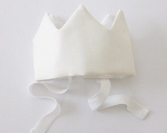 Cream Adjustable Linen Fabric Crown, Sustainable Natural Kids Toys, Dress Up King Queen Birthday Ivory Crown for Him Her, Photoshoot Prop