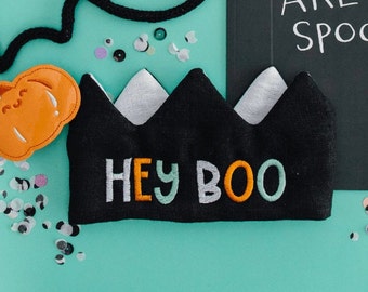 Hey Boo Halloween Headband for Kids, Black Halloween Hat for Boys and Girls, Halloween Tiara, Halloween Party Hats and Crowns for Kids