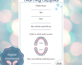 Tooth Fairy Receipt Printable Certificate for Kids, Tooth Record, First Tooth Certificate, Tooth Fairy Note Download, Fairy Printable