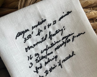 Memory Gift Handwriting, Custom Embroidered Handwriting Tea Towel, 100% Linen White Towel Family Heirloom Keepsake, Remembrance Gift