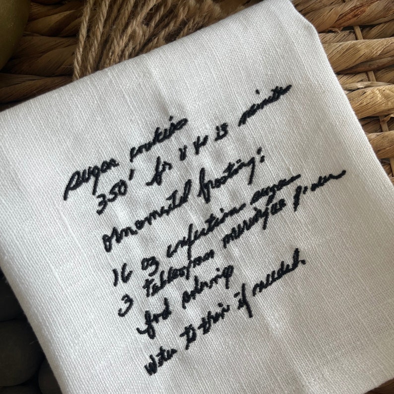 Remembrance Gift, Memory Gift Handwriting, Custom Embroidered Handwriting Tea Towel, Flour Sack White Towel Family Heirloom Keepsake image 2