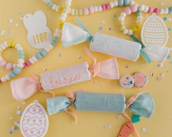 Cracker de Pâques en lin : cadeau de fête réutilisable avec attaches en velours