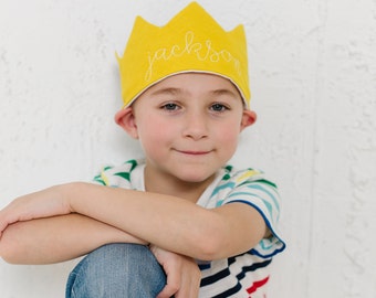 Personalized Gold Linen Birthday Crown for Baby Boy or Girl