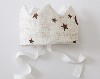 Linen Crown with Gold Stars for Kids