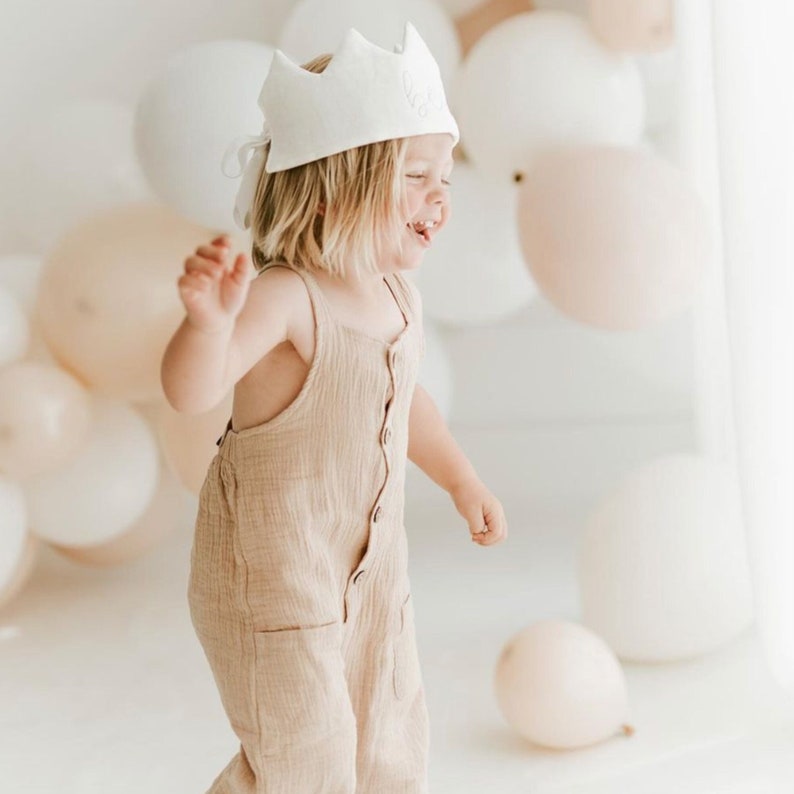 a birthday crown in cream linen for a boy or girl