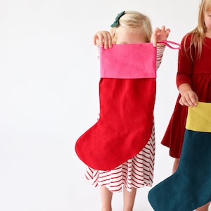 Bright Christmas Stockings, Linen Christmas Stockings, Modern Christmas Stocking Pink, Linen Stockings Christmas, Large Family Stocking