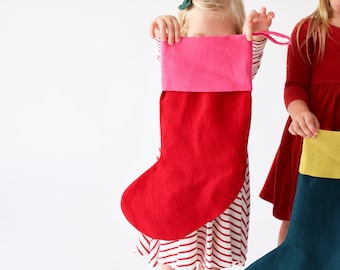 Bright Christmas Stockings, Linen Christmas Stockings, Modern Christmas Stocking Pink, Linen Stockings Christmas, Large Family Stocking