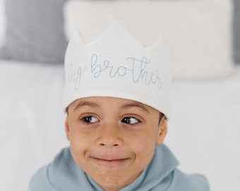 Big Brother Cream Linen Crown, Baby Announcement, New Baby Sibling Photoshoot Prop, Embroidered Handmade Fabric Prince Crown, Sustainable