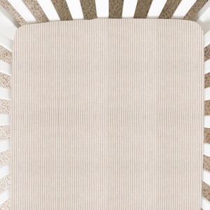 Linen Cotton Blend Crib Sheet: Beige & White Stripe, Fits Standard Crib