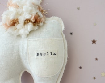 Custom Name Tooth Fairy Pillow with Pocket and Hang Cord, Neutral Personalized Tooth Cushion for Boy or Girl, Keepsake Baby Shower Gift