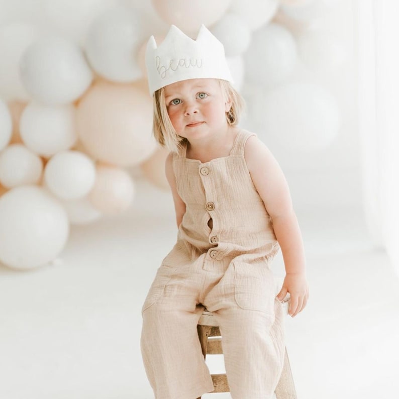 Party Hats & Crowns, First Birthday Crown Neutral, 1st Birthday Hat, Personalized Birthday Crown Toddler, Waldorf Birthday Crown image 2