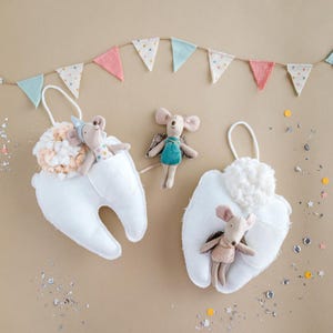 Tooth Fairy Pillow Girl, Tooth Fairy Cushion, Tooth Pillow with Cord, Neutral Tooth Fairy Pillow, Personalized Tooth Pillow for Kids