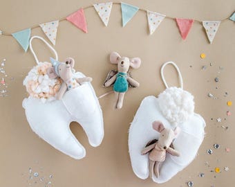 Tooth Fairy Pillow Girl, Tooth Fairy Cushion, Tooth Pillow with Cord, Neutral Tooth Fairy Pillow, Personalized Tooth Pillow for Kids