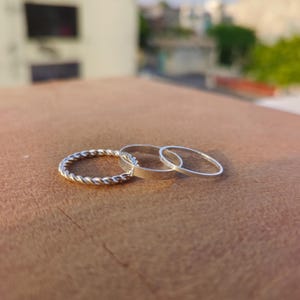 Handmade 925 Sterling Silver Ring Set, Twisted Rope & Open Loop Stacking Rings