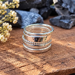 Handgemaakte multi-band draaibare ring van 925 sterling zilver, boho-sieraden met textuur