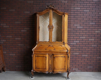 Antique Walnut Secretary Desk ~ French Provincial Bookcase Desk ~ Display Cabinet ~ European Import