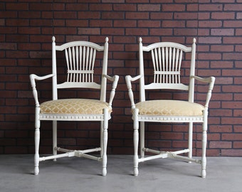 Dining Arm Chairs ~ French Provincial Dining Chairs ~ Country French Wheatback Dining Chairs ~ A Pair