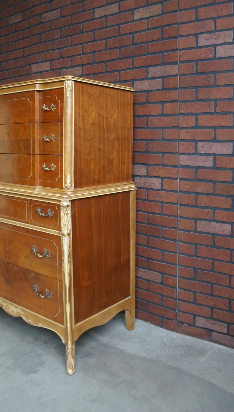 French Provincial Highboy Dresser Tall Chest of Drawers Vintage Highboy
