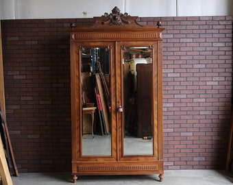 Antique French Armoire ~ Bookcase ~ Mirror Door Armoire ~ French Regency Armoire