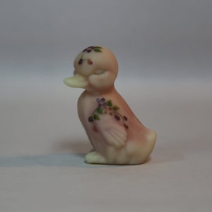 Fenton Art Glass ~ Burmese Sanded Duckling ~ Hand Painted Duckling Figurine