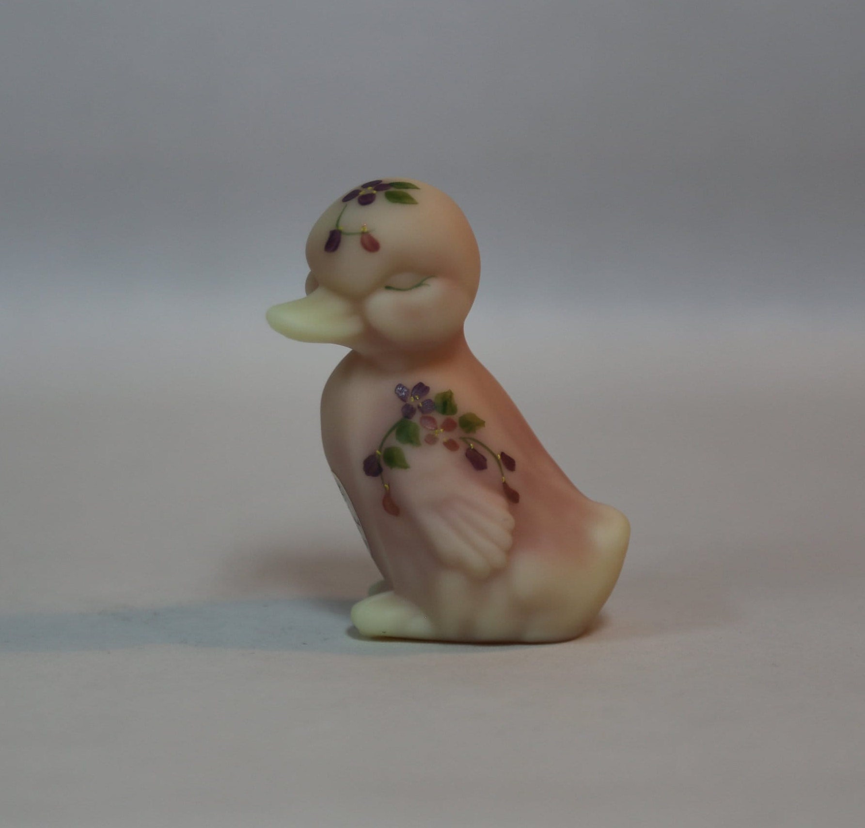 Fenton Art Glass ~ Burmese Sanded Duckling ~ Hand Painted Duckling Figurine