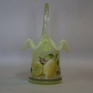 Fenton Art Glass ~ Topaz Opalescent Basket ~ Hand Painted Lemon Fenton Basket ~ Limited Edition Fenton Glass Basket