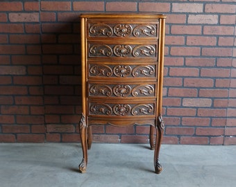 Antique French Nightstand ~ 5 Drawer Night Table ~ Bedside Table ~ French Provincial Beside Chest