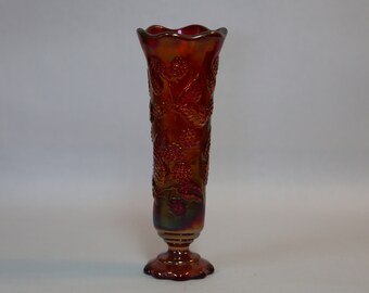 Fenton Art Glass ~ Red Carnival Glass Vase ~ Raspberry Vase