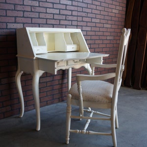 Secretary Desk & Chair ~ French Provincial Desk ~ Country French Hand Painted Secretary Desk With Arm Chair by Ethan Allen