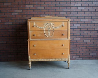 French Provincial Highboy Dresser ~ Tall Chest of Drawers ~ Vintage Highboy ~ Antique Dresser