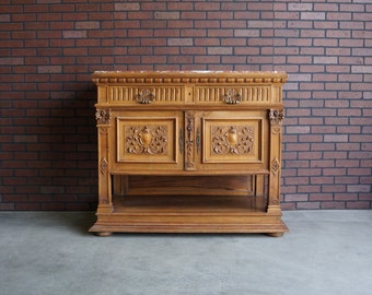 Antique Renaissance Marble Top Buffet ~ French Walnut Server ~ 19th Century Sideboard