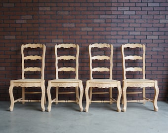Country French Dining Chairs ~ Ladder Back Dining Chairs ~ Rush Seat Dining Chairs ~ Dining Side Chairs ~ Set of 4
