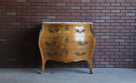 Antique French Marble Top Bombe Chest Rococo Chest of Drawers